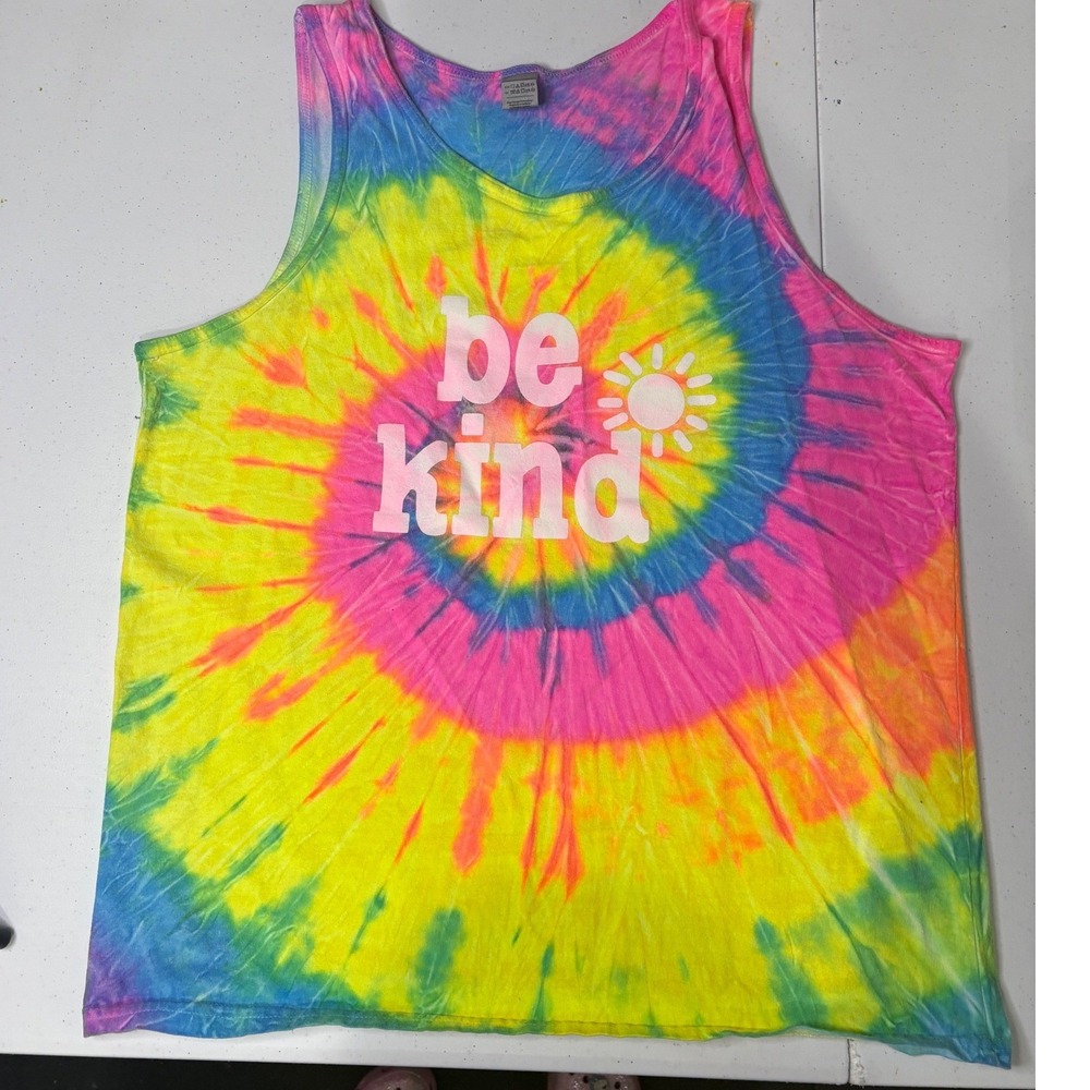 Be Kind Sunshine Sisters Tie Dye Classic Tank Unisex Large Bright Bold Colorful